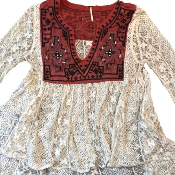 Free people Casablanca Moroccan Lace sz S Embroidered boho peasant hippie flowy - Picture 3 of 11